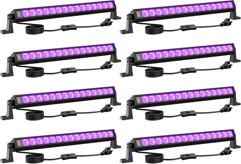 lamvip 8PCS 42W LED Black Light Bar, Blacklight Bars Black Lights with Plug 5ft Cord 60 LED Beads and Switch for Glow Party Halloween Party Bedroom Decorations Stage Lighting New Upgraded - Image 1